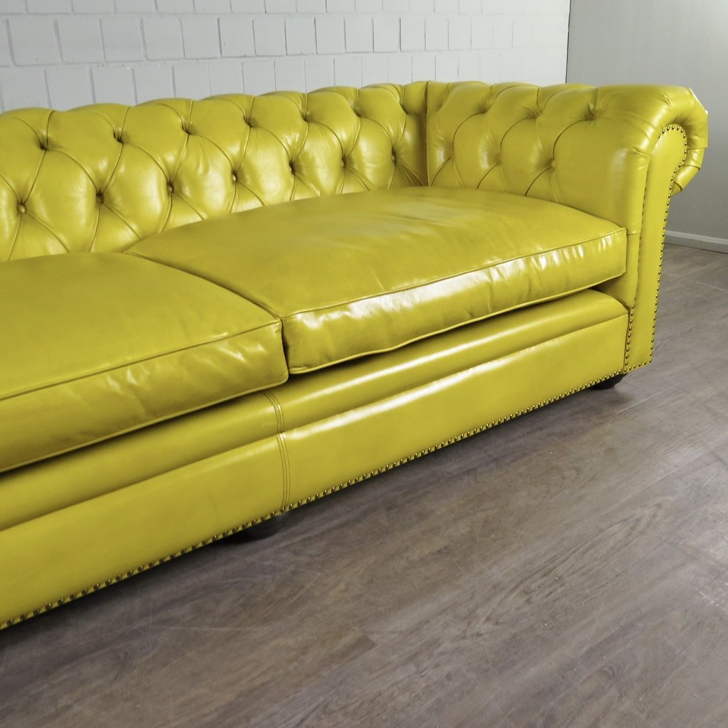 Chesterfield Couchgarnitur Leder Gelb