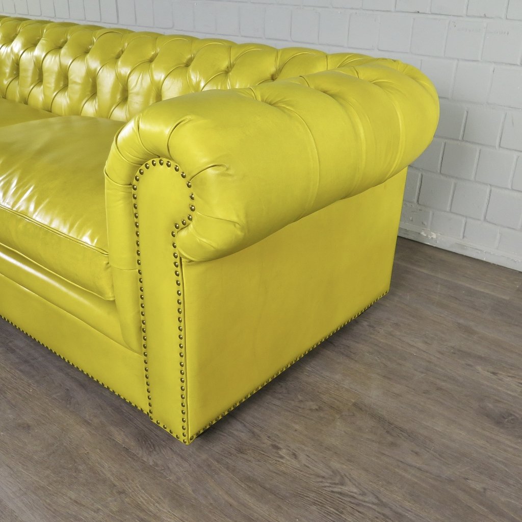 Chesterfield Couchgarnitur Leder Gelb