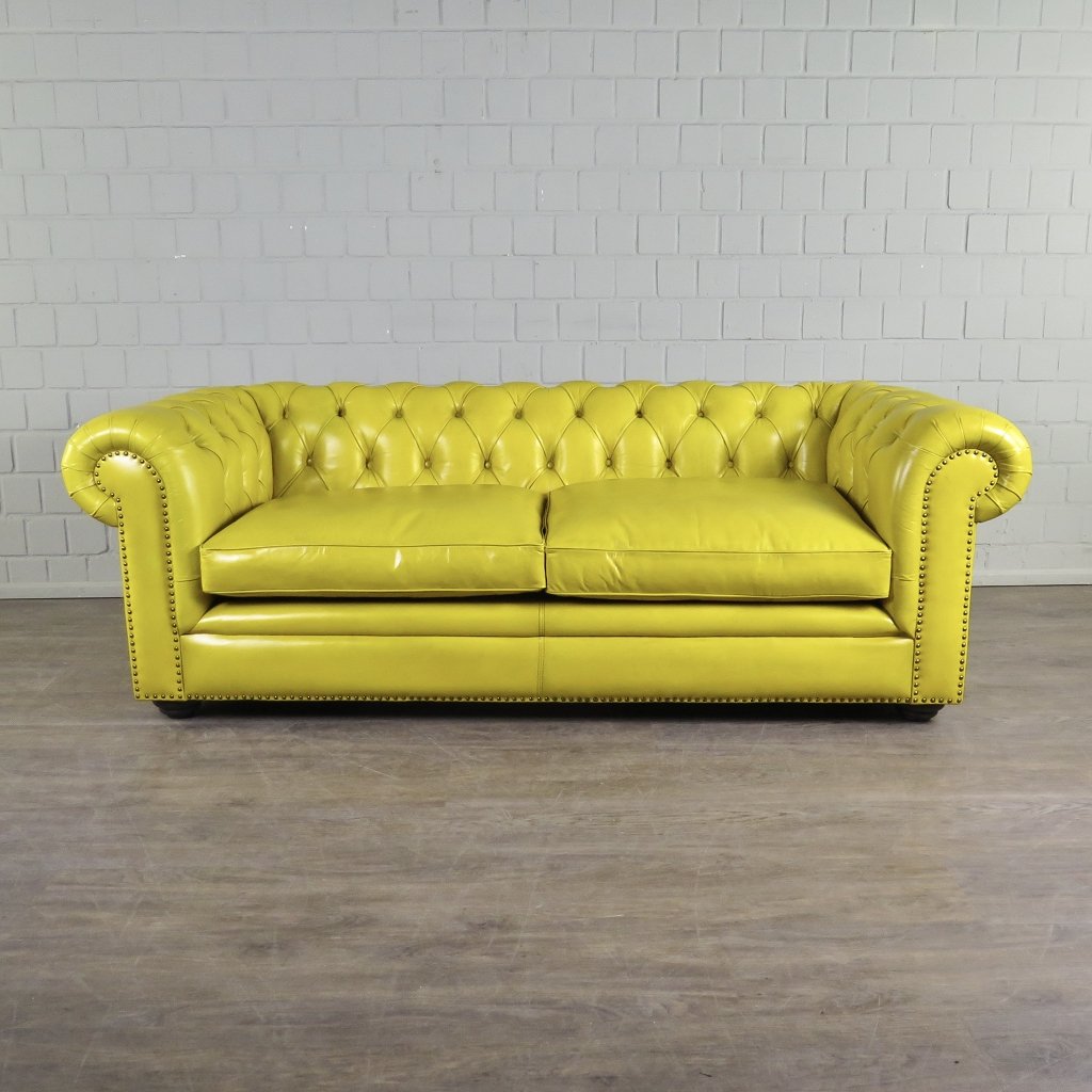 Chesterfield Couchgarnitur Leder Gelb