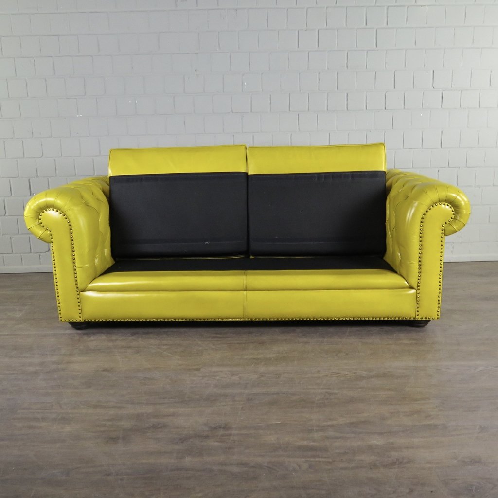 Chesterfield Couchgarnitur Leder Gelb