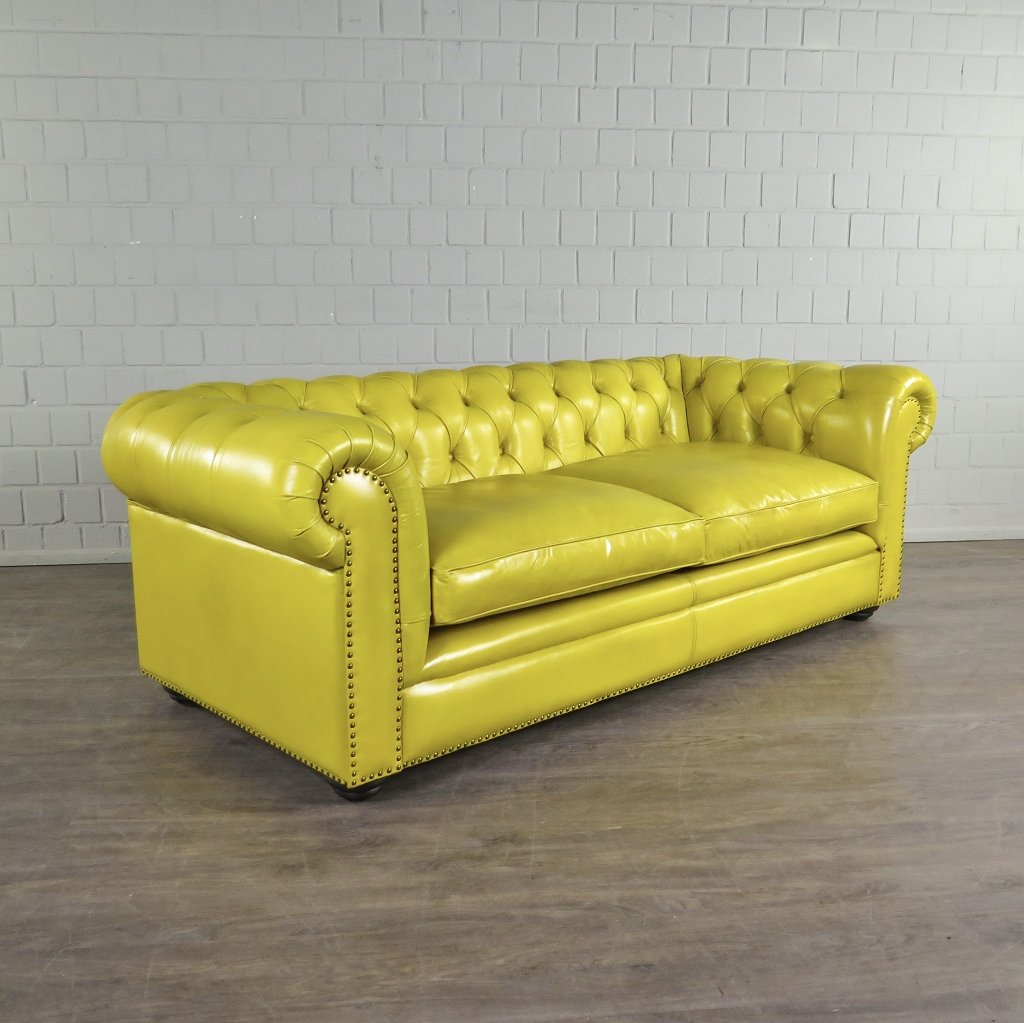 Chesterfield Couchgarnitur Leder Gelb