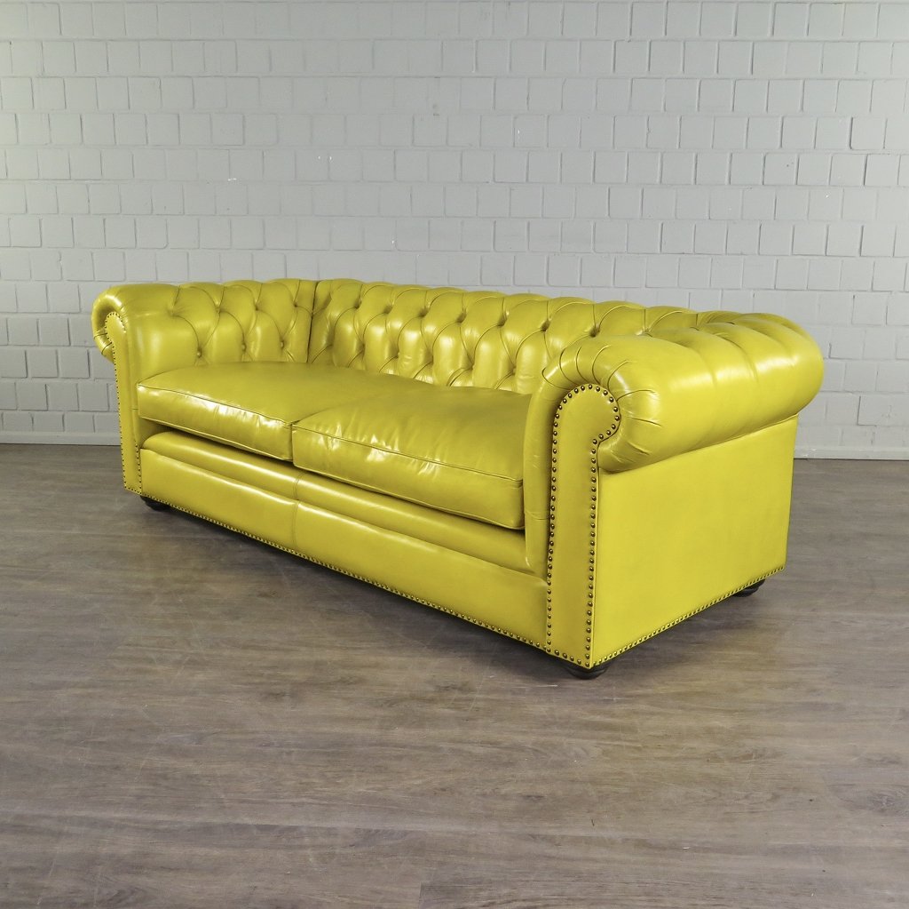 Chesterfield Couchgarnitur Leder Gelb