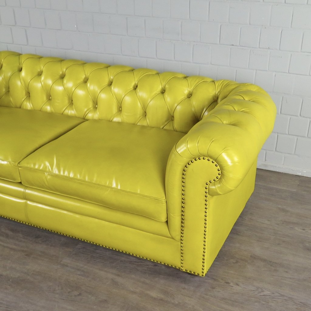 Chesterfield Couchgarnitur Leder Gelb