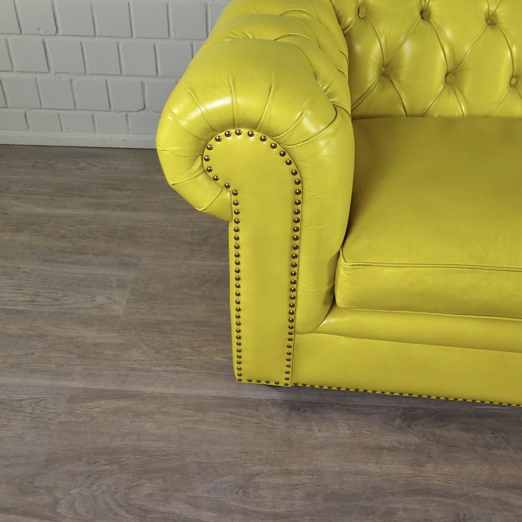 Chesterfield Couchgarnitur Leder Gelb