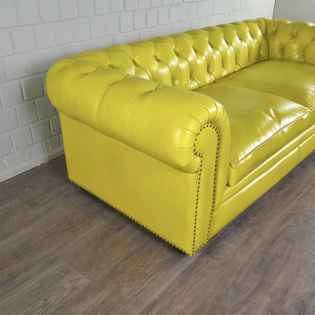 Chesterfield Couchgarnitur Leder Gelb
