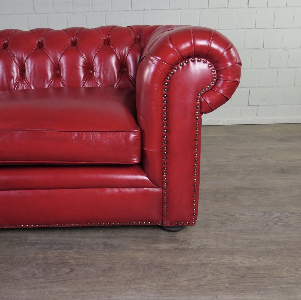 Chesterfield Sofa Couch Leder Rot 2.10 m