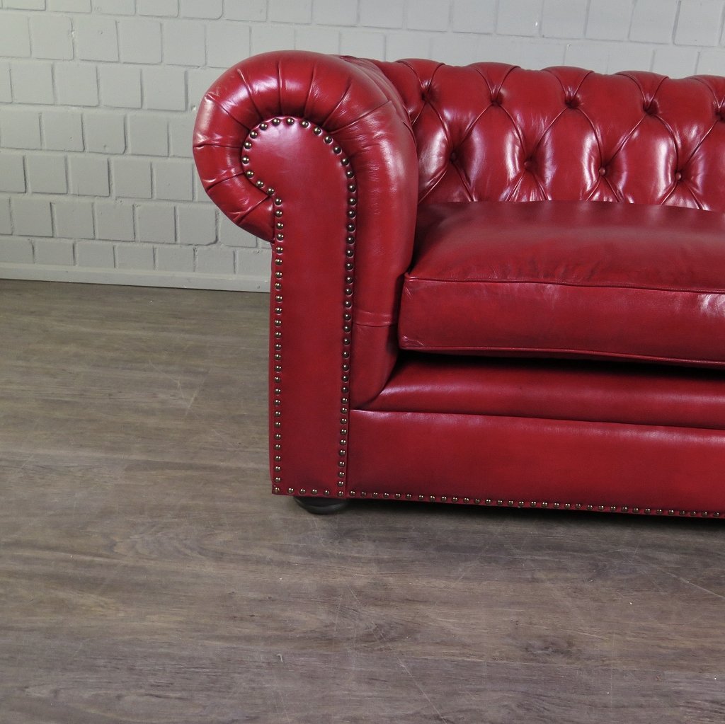 Chesterfield Sofa Couch Leder Rot 2.10 m