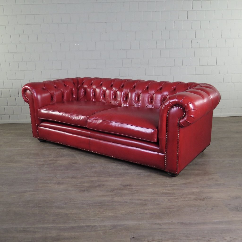 Chesterfield Sofa Couch Leder Rot 2.10 m