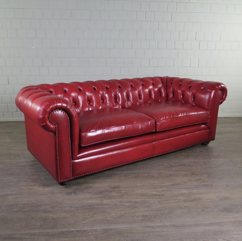 Chesterfield Sofa Couch Leder Rot 2.10 m