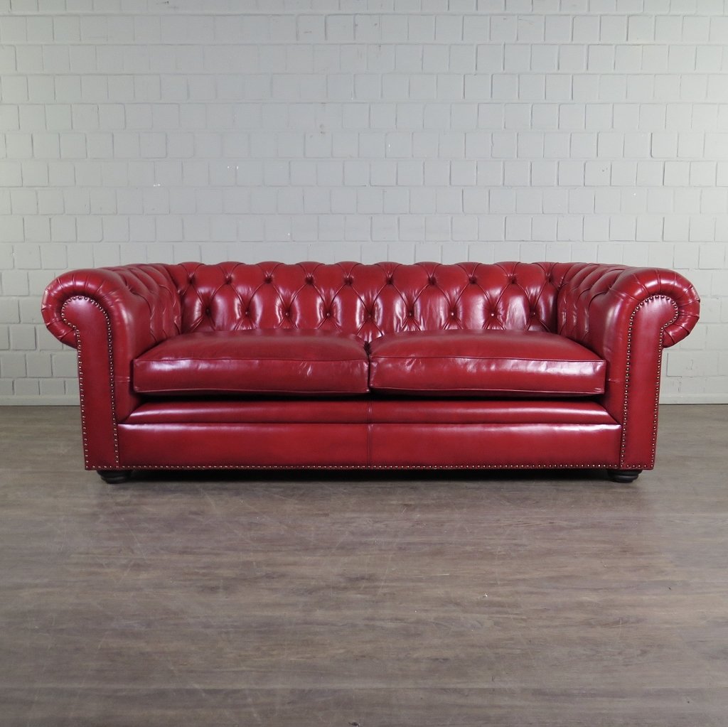 Chesterfield Sofa Couch Leder Rot 2.10 m