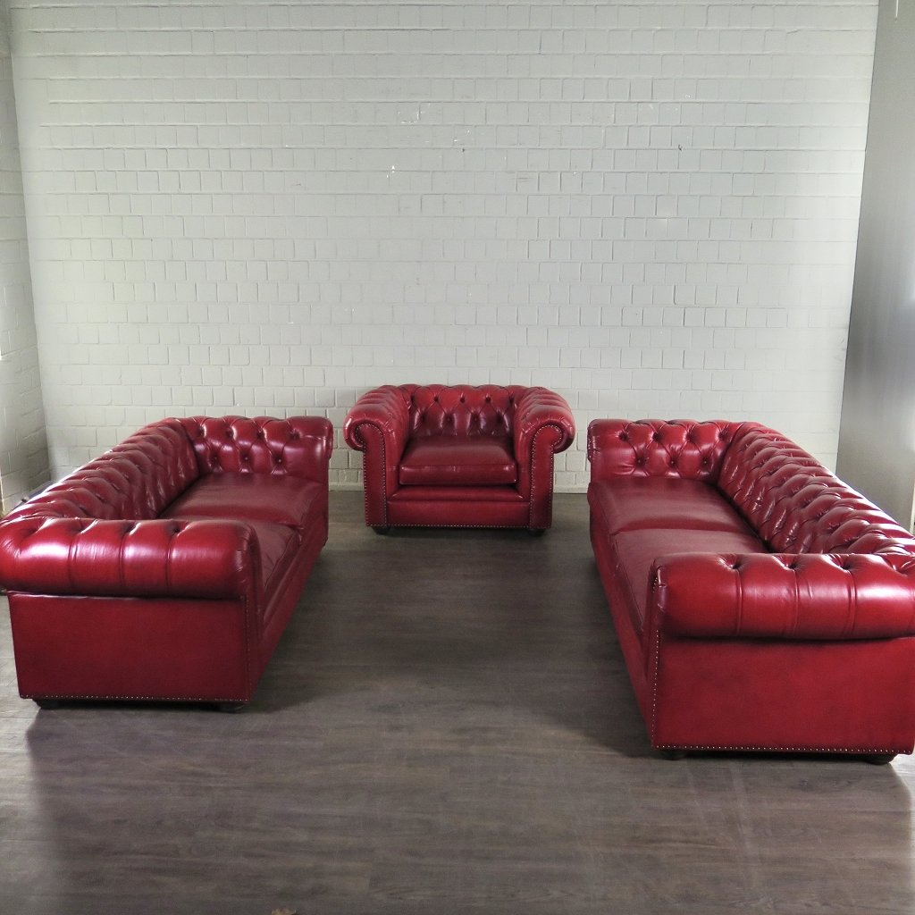 Chesterfield Couchgarnitur Leder Rot