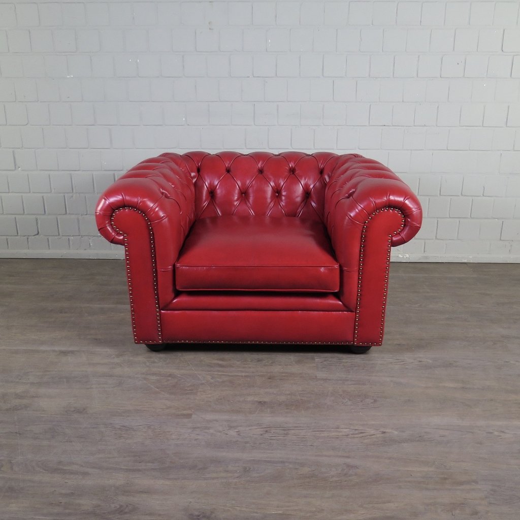 Chesterfield Couchgarnitur Leder Rot