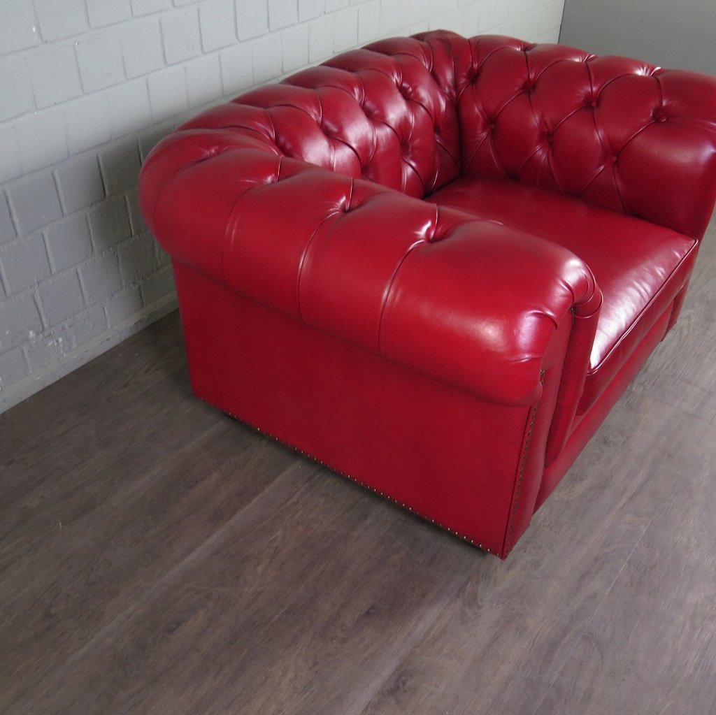 Chesterfield Sessel Leder Rot