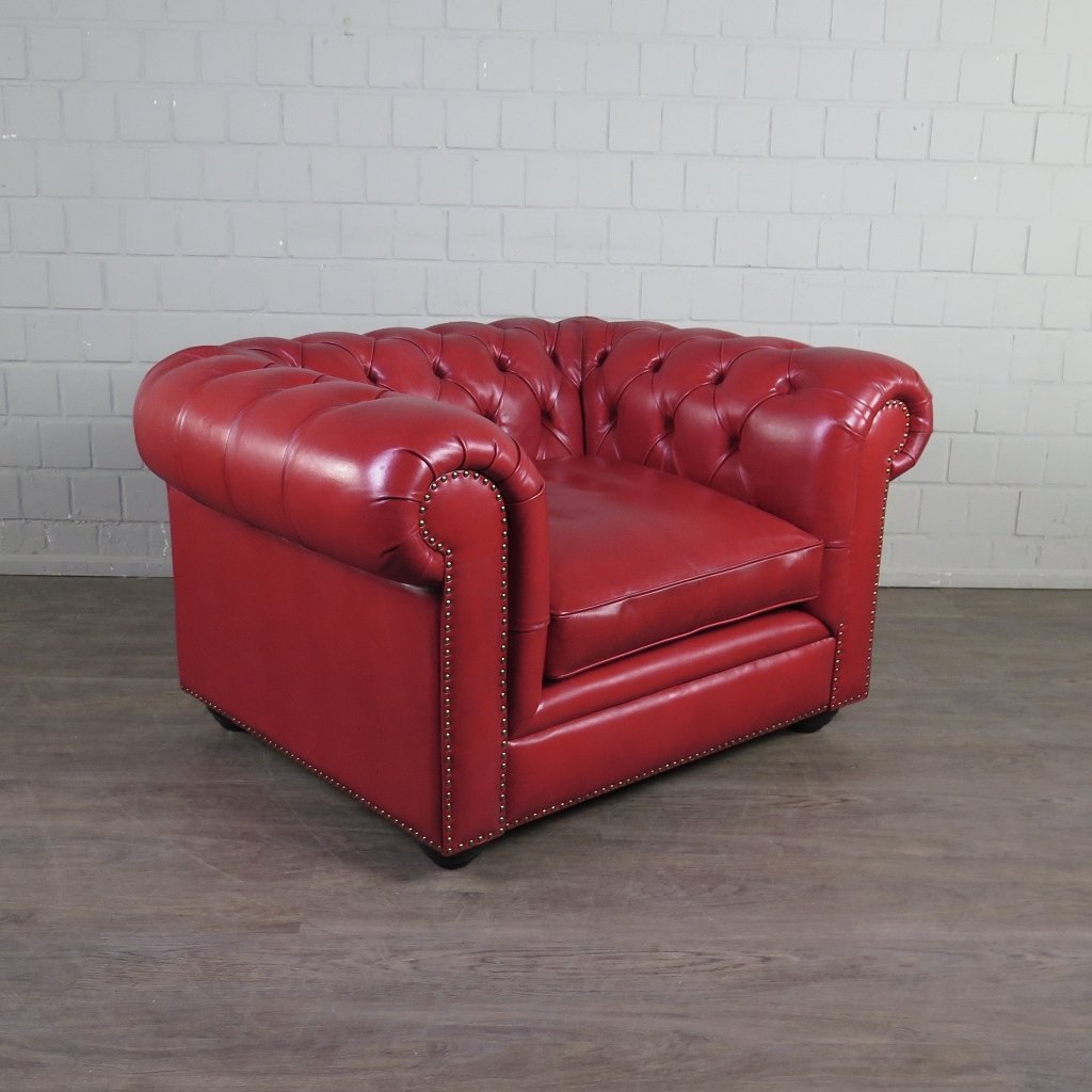 Chesterfield Couchgarnitur Leder Rot