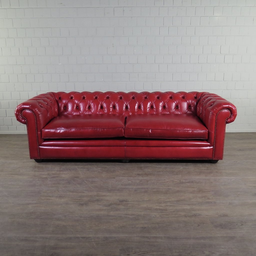 Chesterfield Couchgarnitur Leder Rot