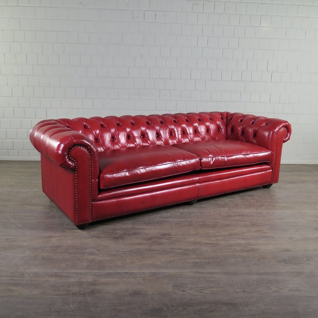Chesterfield Couchgarnitur Leder Rot