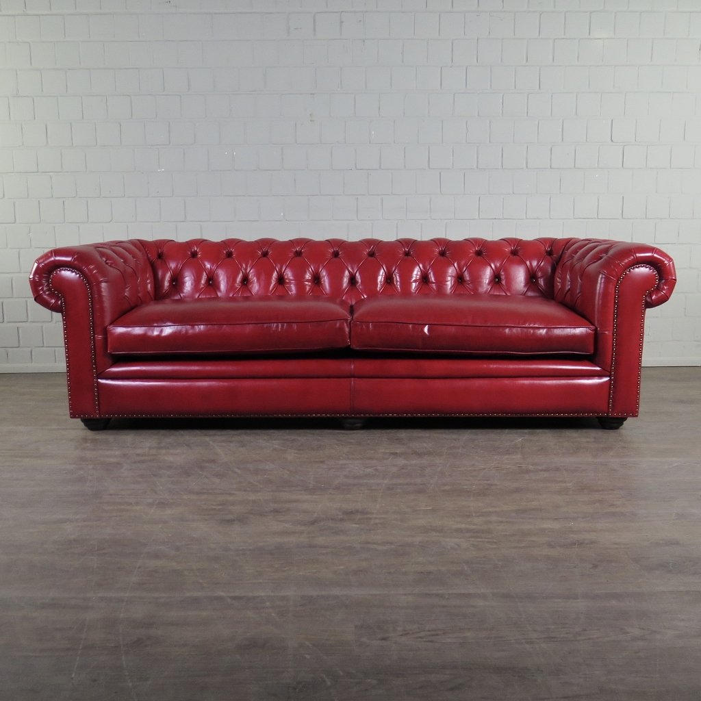 Chesterfield Sofa Couch Leder Rot 2.40 m