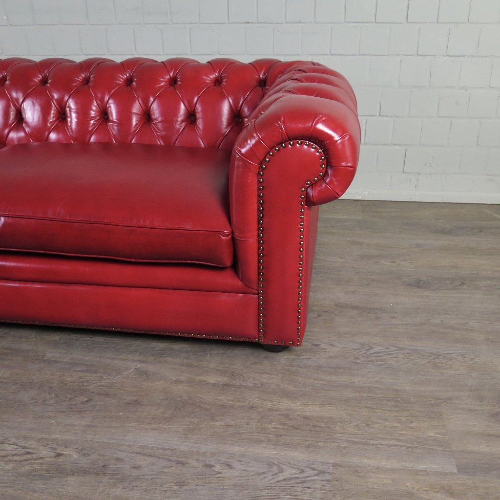 Chesterfield Sofa Couch Leder Rot 2.40 m