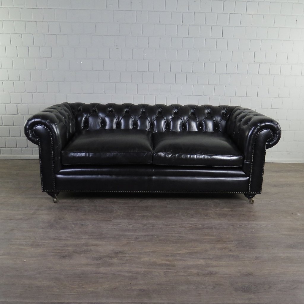 Chesterfield Sofa Couch Leder Schwarz 2.00 m