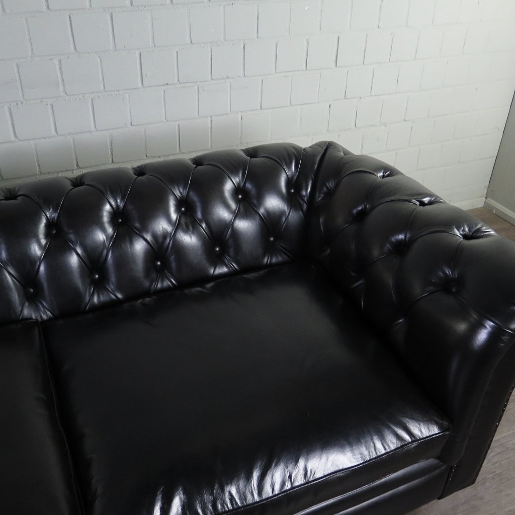 Chesterfield Sofa Couch Leder Schwarz 2.00 m