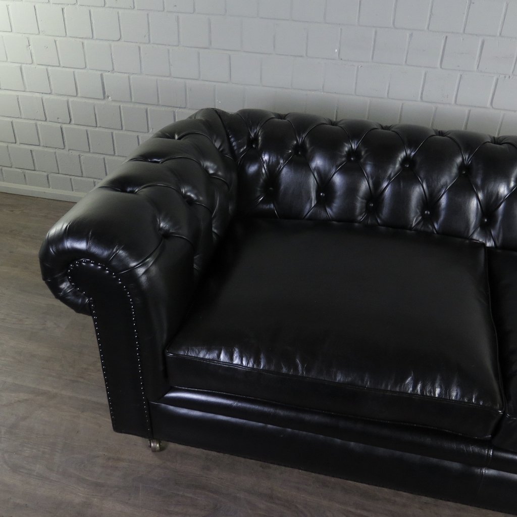 Chesterfield Sofa Couch Leder Schwarz 2.00 m