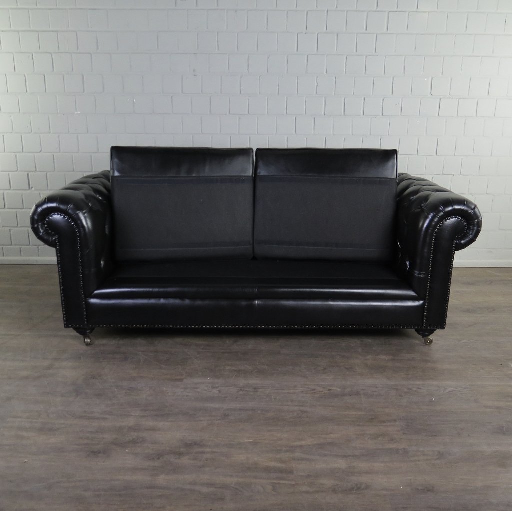 Chesterfield Sofa Couch Leder Schwarz 2.00 m