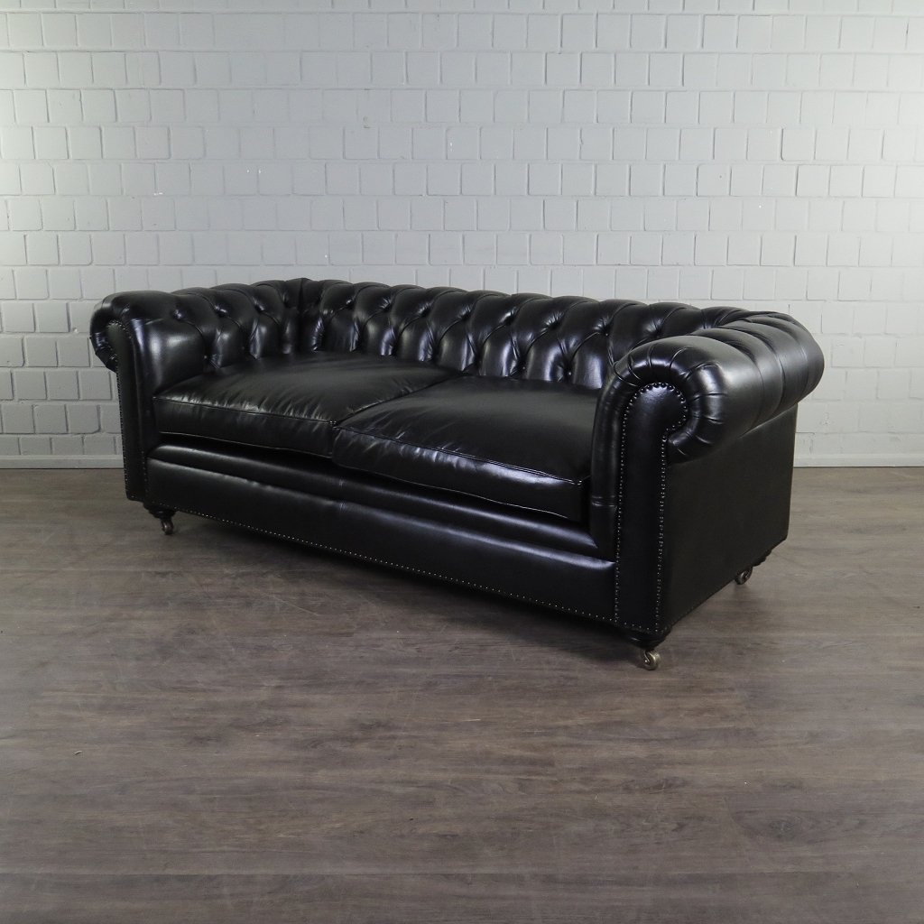 Chesterfield Sofa Couch Leder Schwarz 2.00 m
