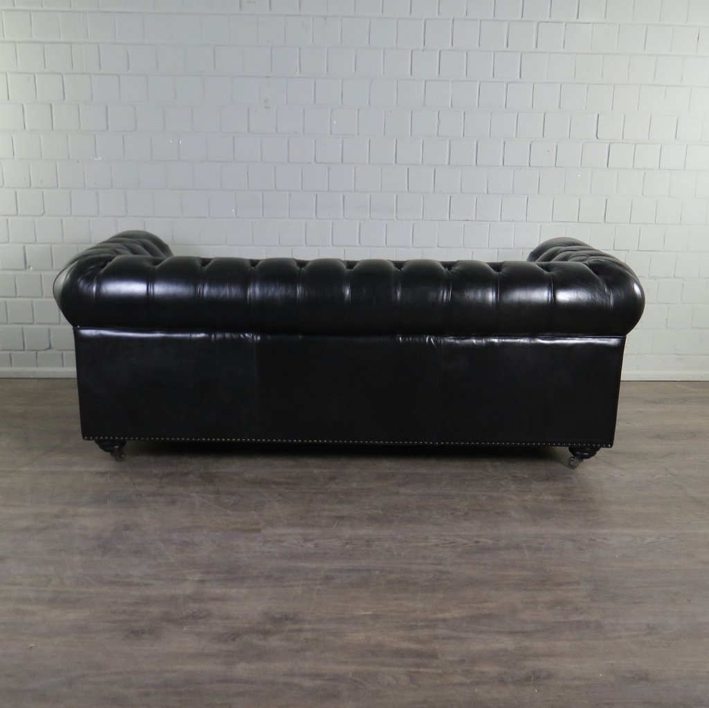 Chesterfield Sofa Couch Leder Schwarz 2.00 m
