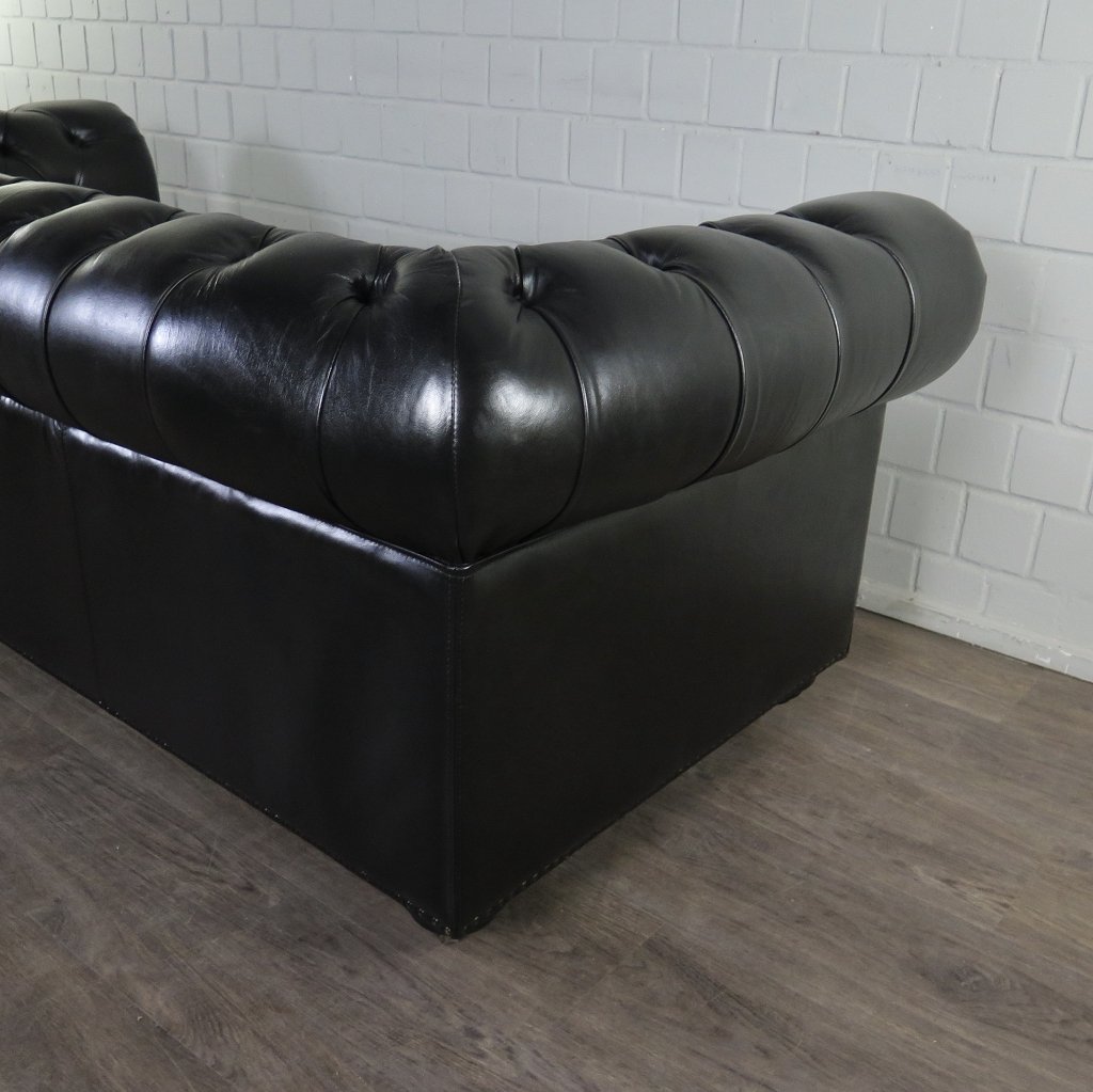 Chesterfield Sofa Couch Leder Schwarz 2.00 m