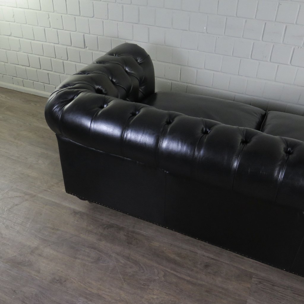 Chesterfield Sofa Couch Leder Schwarz 2.00 m