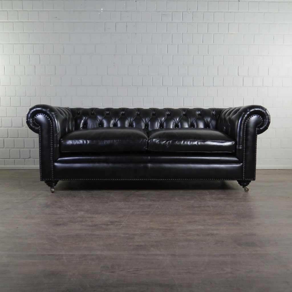 Chesterfield Sofa Couch Leder Schwarz 2.00 m
