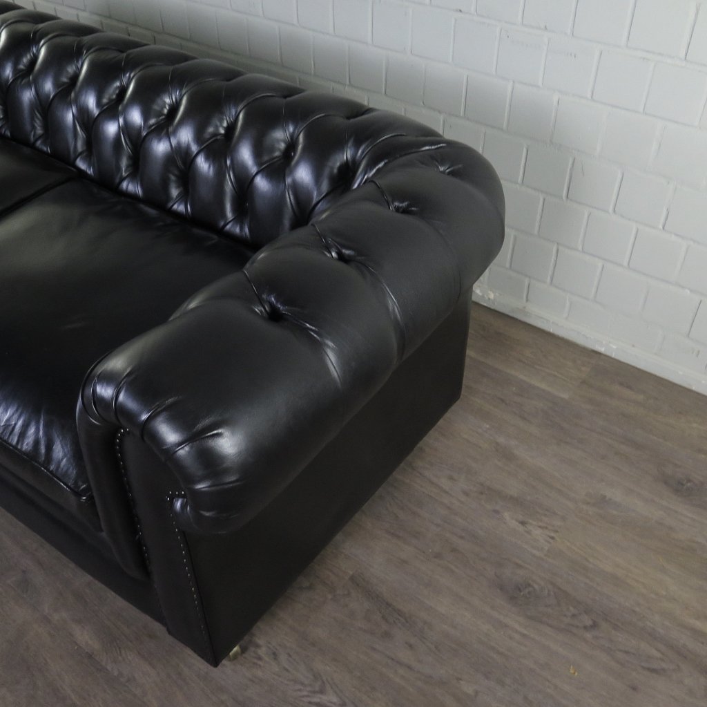 Chesterfield Sofa Couch Leder Schwarz 2.00 m