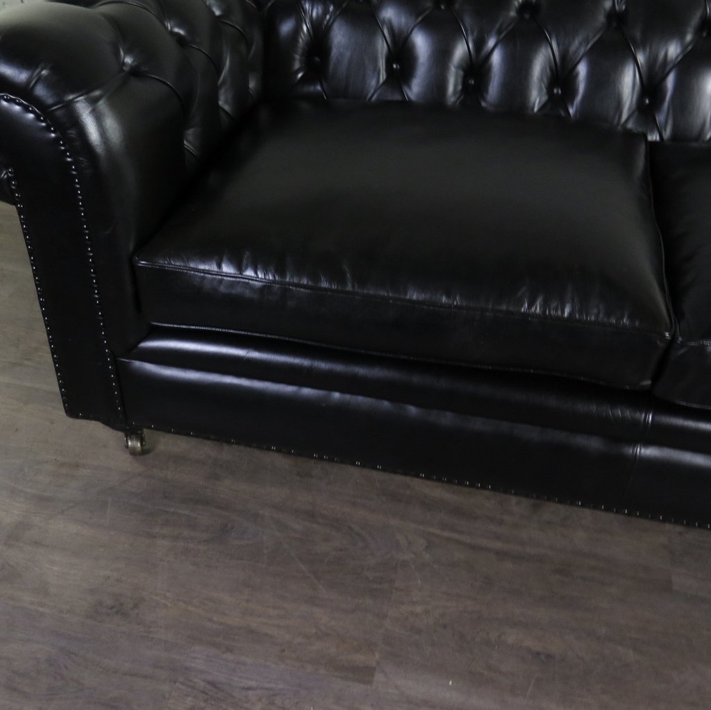 Chesterfield Sofa Couch Leder Schwarz 2.00 m