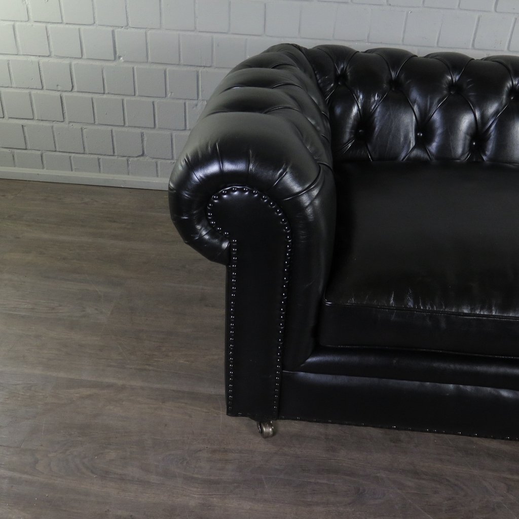 Chesterfield Sofa Couch Leder Schwarz 2.00 m