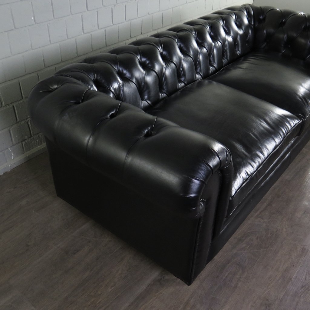 Chesterfield Sofa Couch Leder Schwarz 2.00 m