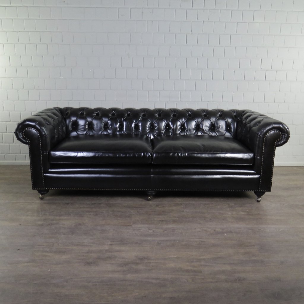 Chesterfield Sofa Couch Leder Schwarz 2.40 m
