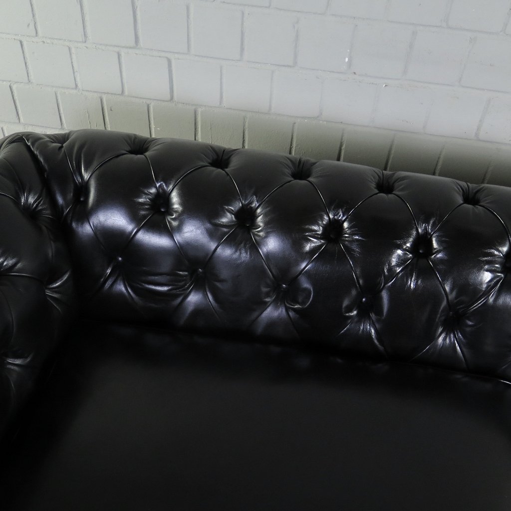 Chesterfield Sofa Couch Leder Schwarz 2.40 m