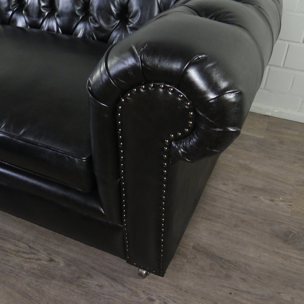 Chesterfield Sofa Couch Leder Schwarz 2.40 m