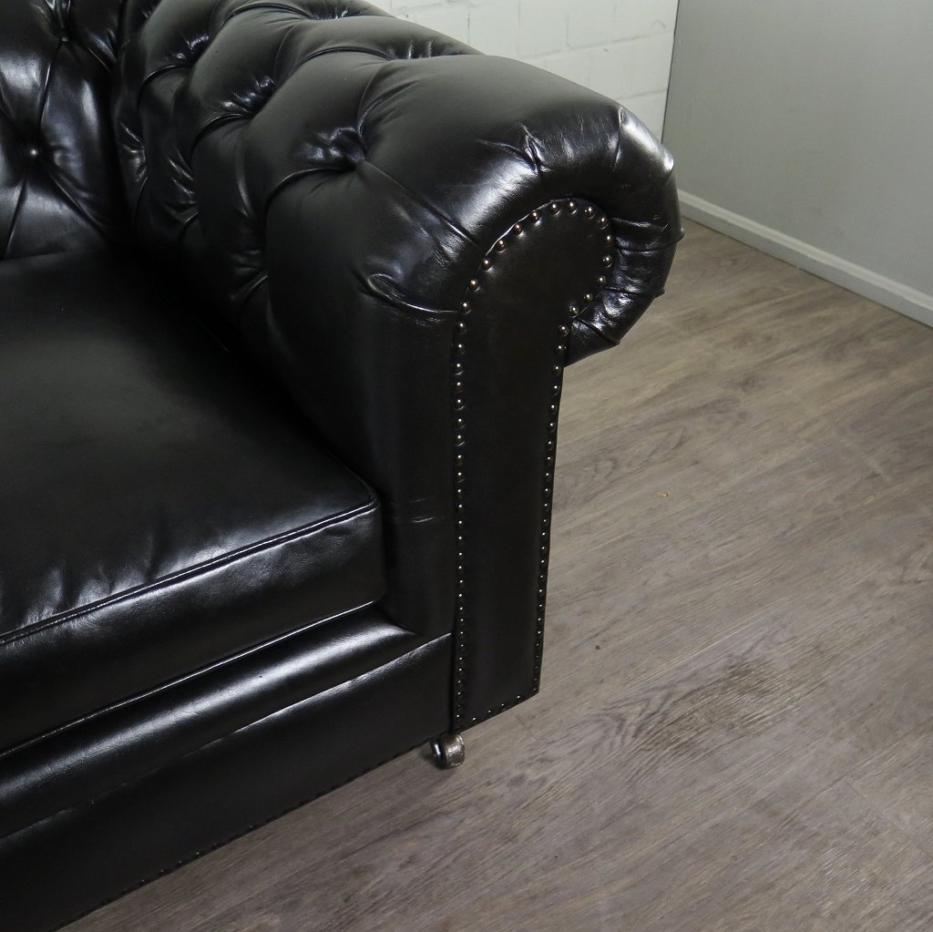 Chesterfield Sofa Couch Leder Schwarz 2.40 m