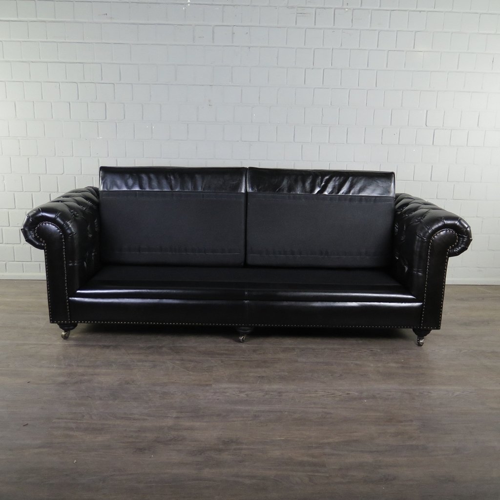 Chesterfield Sofa Couch Leder Schwarz 2.40 m