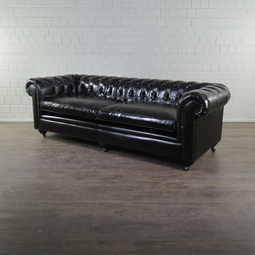 Chesterfield Sofa Couch Leder Schwarz 2.40 m