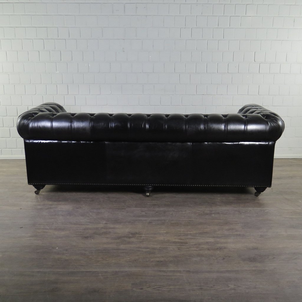 Chesterfield Sofa Couch Leder Schwarz 2.40 m
