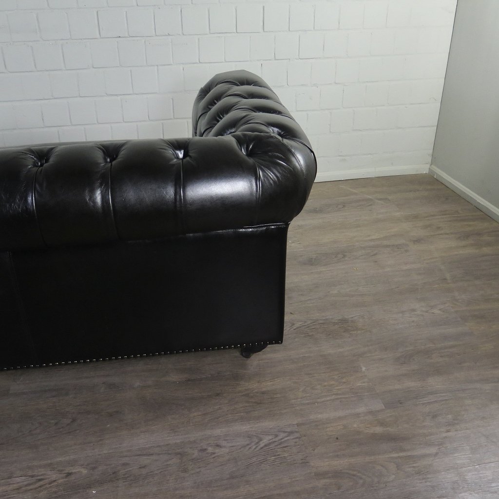 Chesterfield Sofa Couch Leder Schwarz 2.40 m