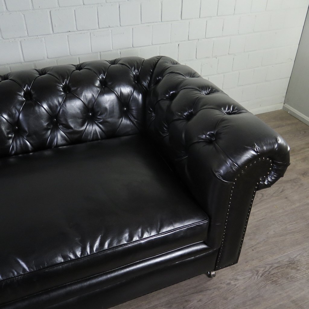 Chesterfield Sofa Couch Leder Schwarz 2.40 m