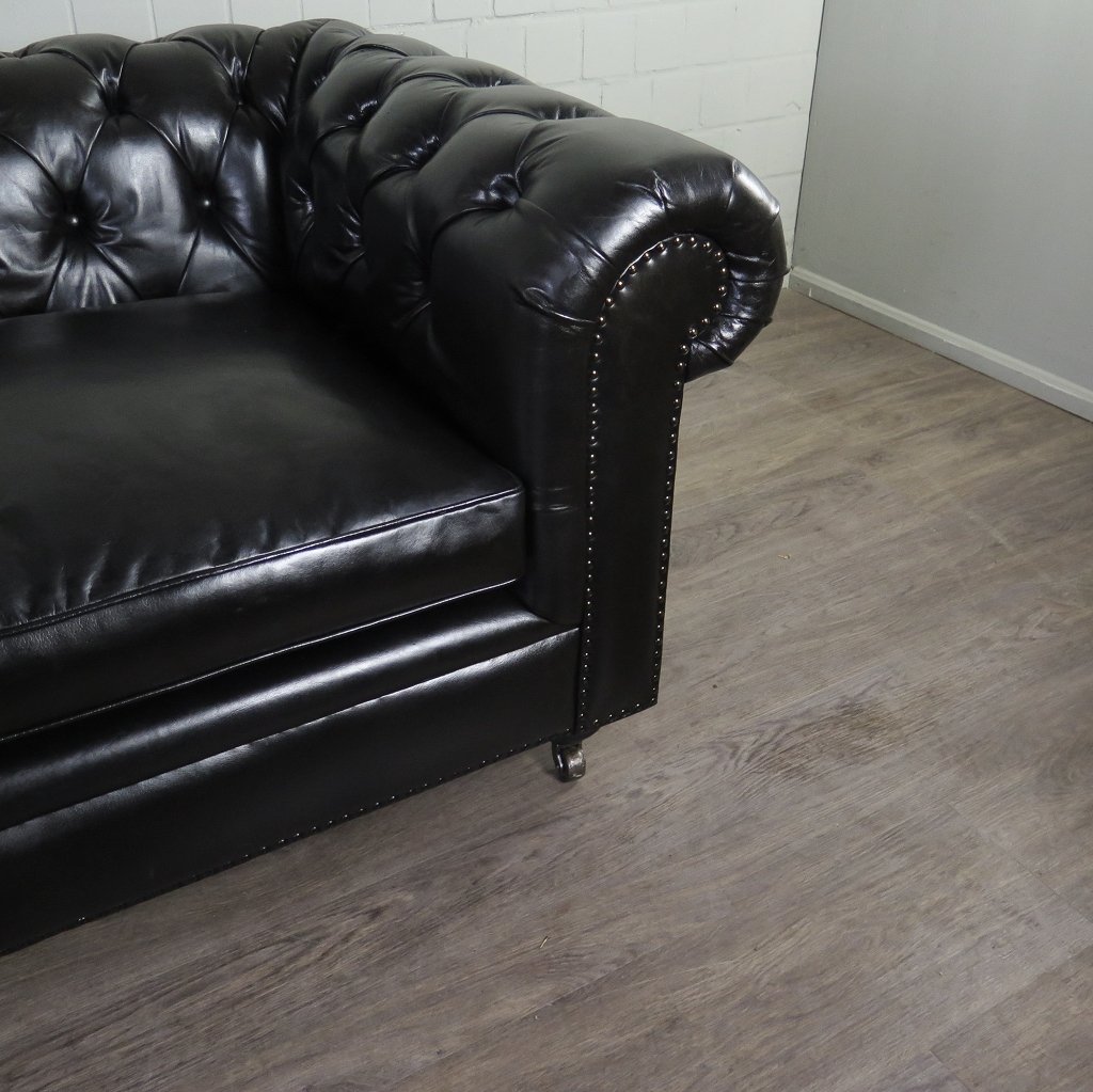 Chesterfield Sofa Couch Leder Schwarz 2.40 m