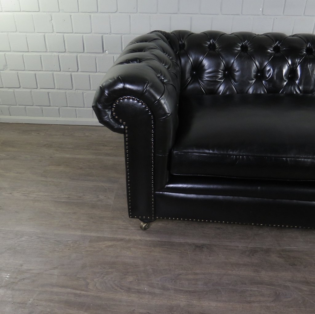 Chesterfield Sofa Couch Leder Schwarz 2.40 m