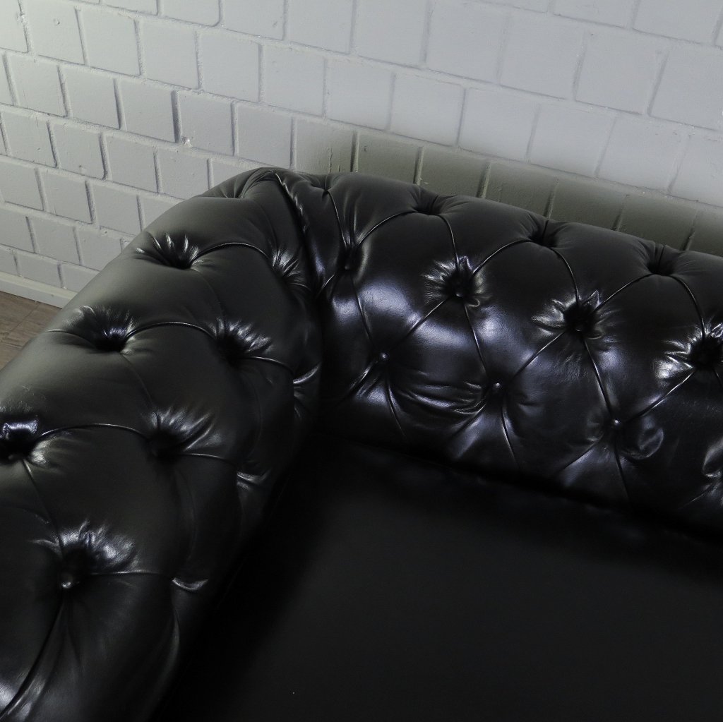 Chesterfield Sofa Couch Leder Schwarz 2.40 m