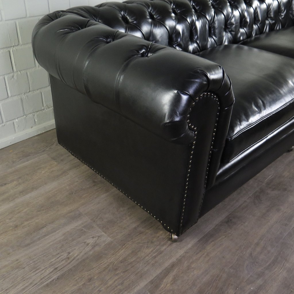Chesterfield Sofa Couch Leder Schwarz 2.40 m
