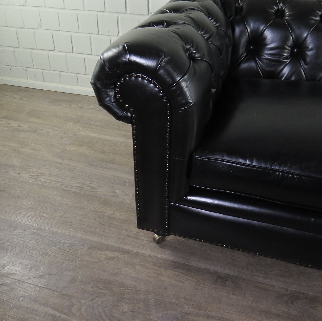 Chesterfield Sofa Couch Leder Schwarz 2.40 m
