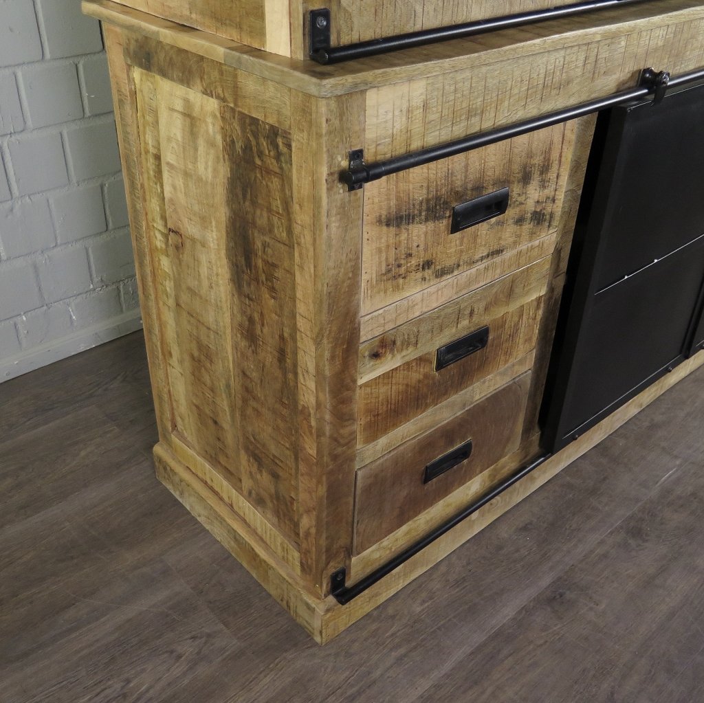 Bücherschrank Vitrine Mangoholz 2,00 m